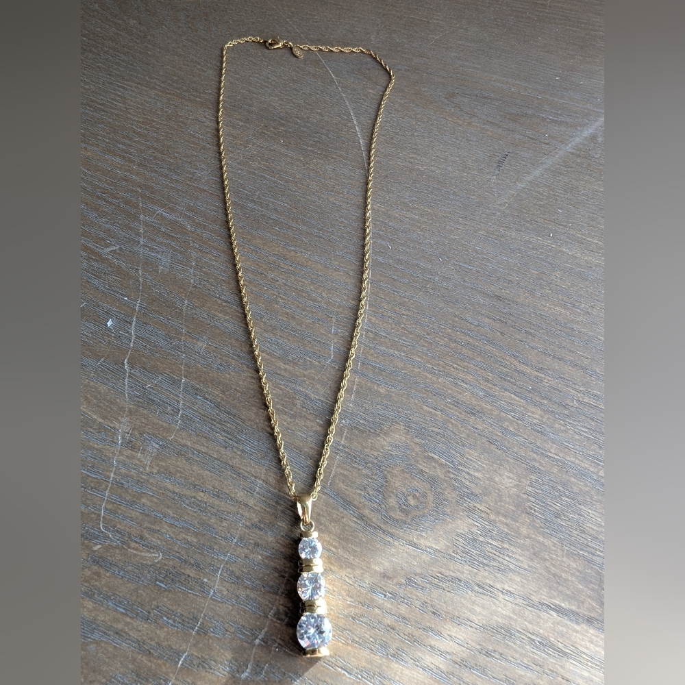 Premier Designs Gold Toned Triple Stone Drop Necklace